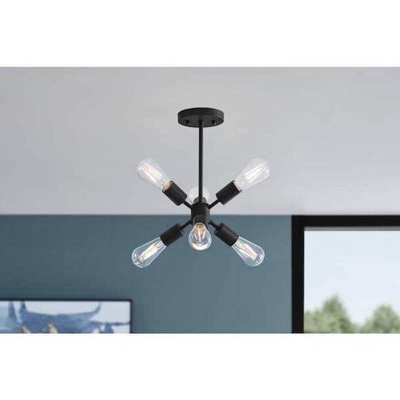 Leonie 16.25 in. 6-Light Matte Black Sputnik Semi-Flush Mount, Ceiling Light - Picture 2 of 6